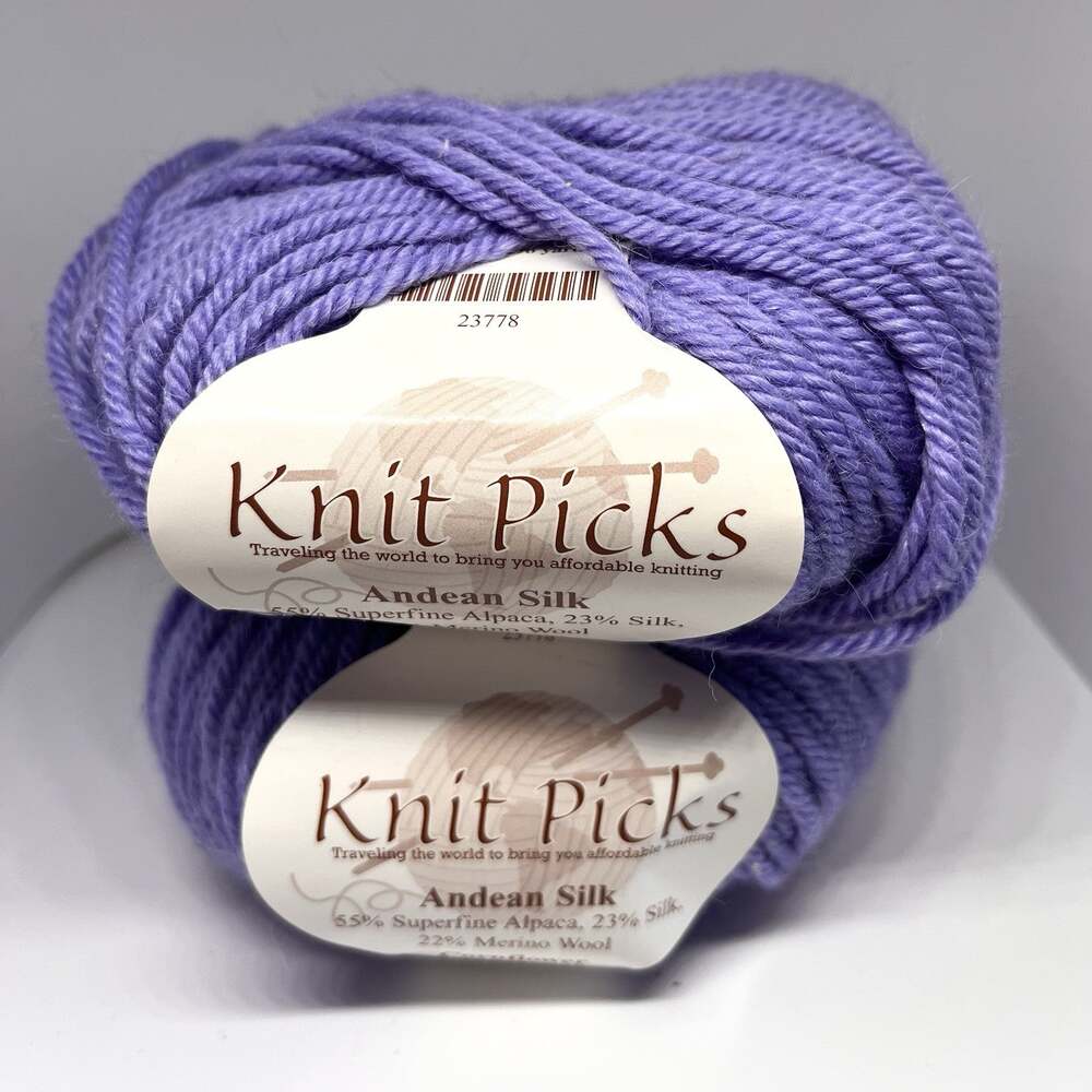 Knit Picks Andean Silk Yarn, Lot Of 2 Balls, 23778 Cornflower, Discontinued Yarn